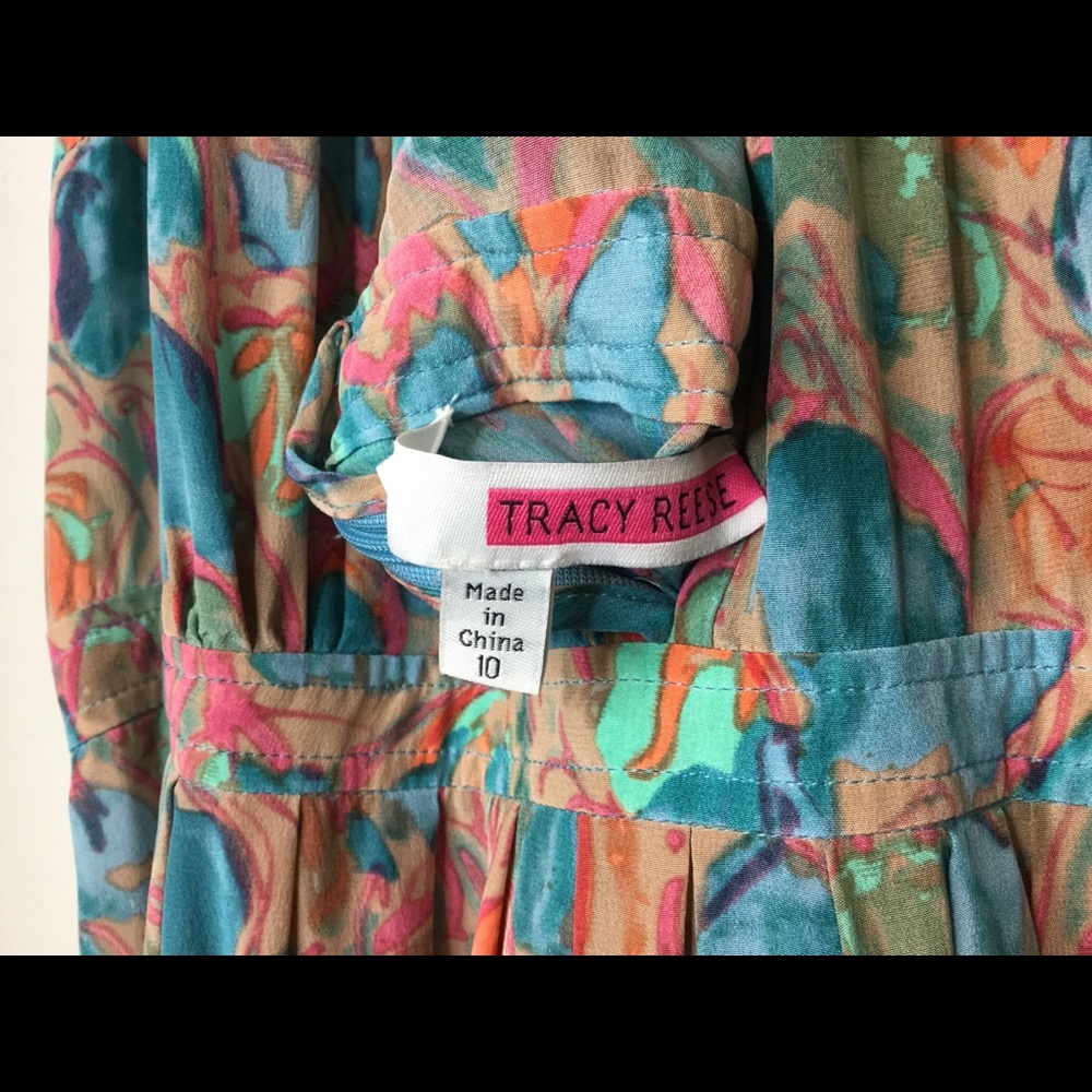 Anthropologie Plenty by Tracy Reese watercolor floral teal silk halter maxi dres - Picture 9 of 9
